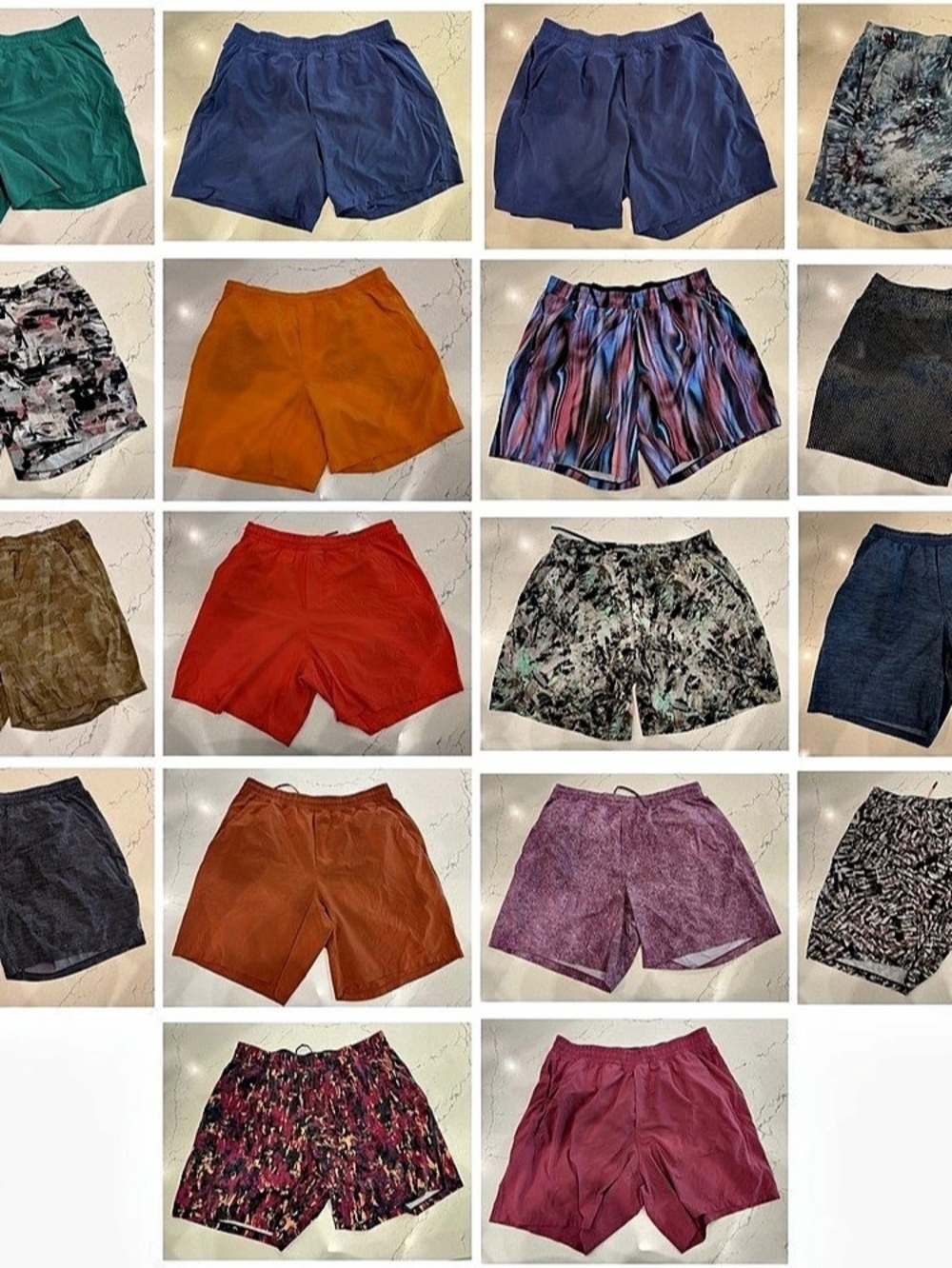 Lot of 18 Lululemon Pace Breaker 7" Linerless Shorts Men's Size XL Solids Print